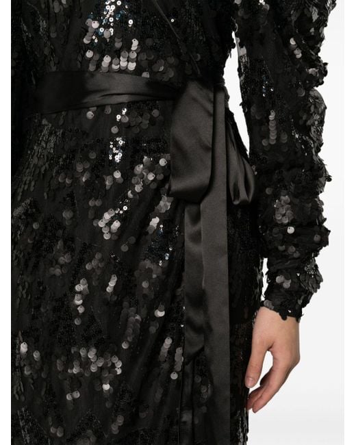 Robe-portefeuille mi-longue à sequins brodés ROTATE BIRGER CHRISTENSEN en coloris Black