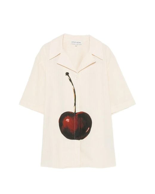 Stine Goya White Cherry-Print Pinstriped Shirt