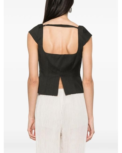 St. Agni Black Cap-Sleeves Square-Neck Top