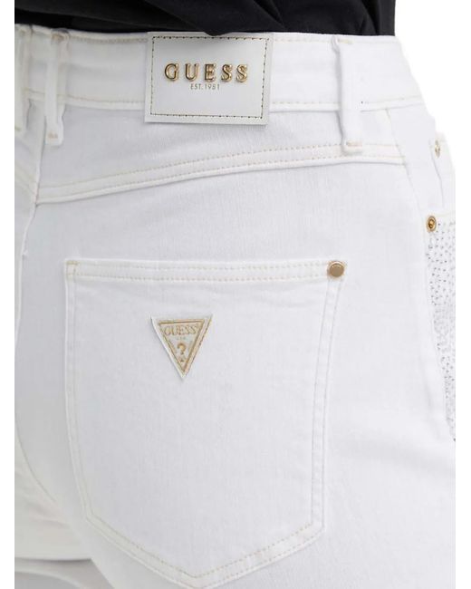 Guess White Rhinestone-Embellished Flared Jeans
