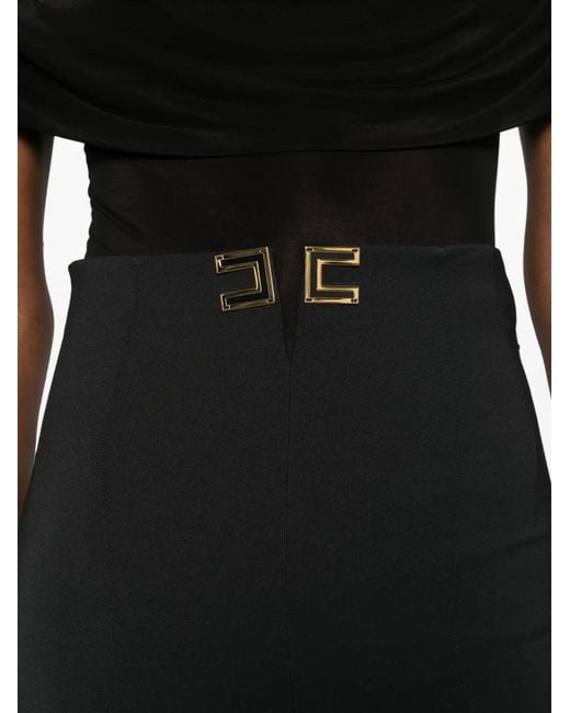 Elisabetta Franchi Black High-Waisted Cropped Double Buckle Pants