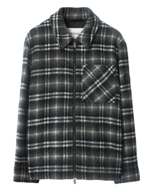 Burberry Black Check Wool Overshirt for men