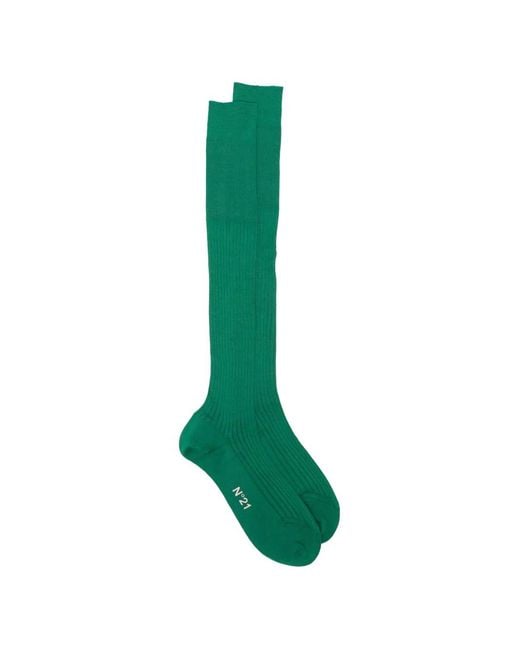 N°21 Green Ribbed-Knit Logo-Print Socks