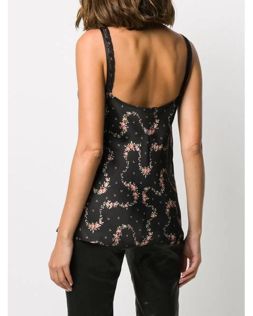 Rabanne Black Flower Garland Satin Cami Top