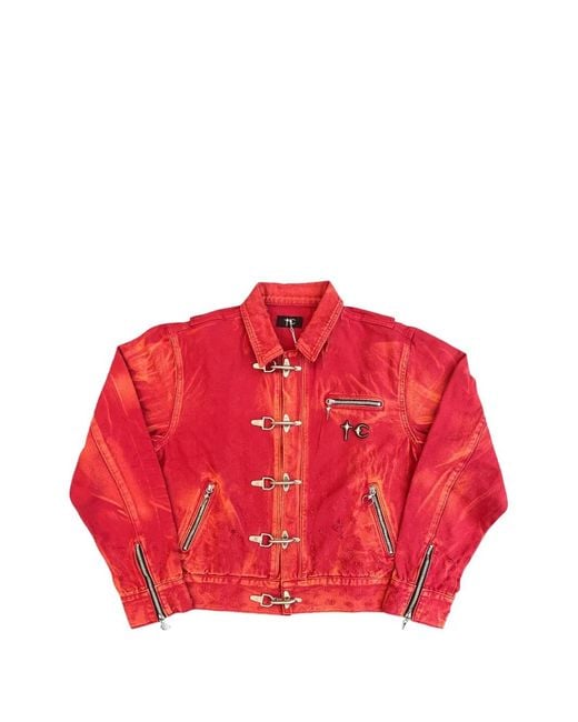 THUG CLUB Red Two-Tone Washed Shirt Jacket for men