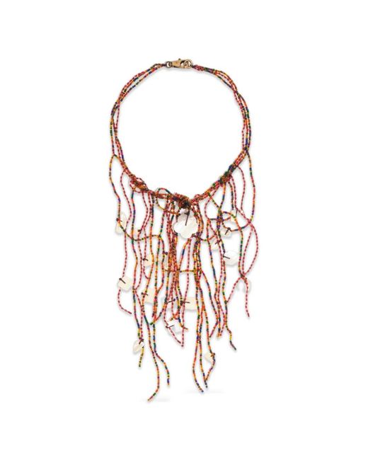 Bimba Y Lola White Multicolored-Beads And Mother-Of-Pearl Tassel Necklace