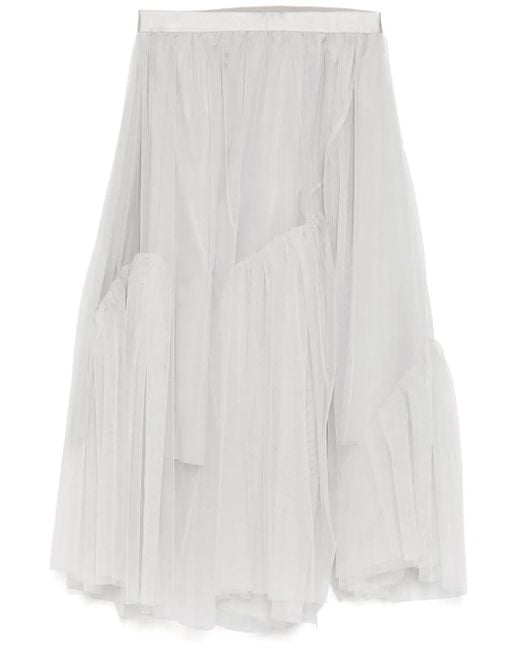 JNBY White A-Line Flounce Hem Waist Skirt