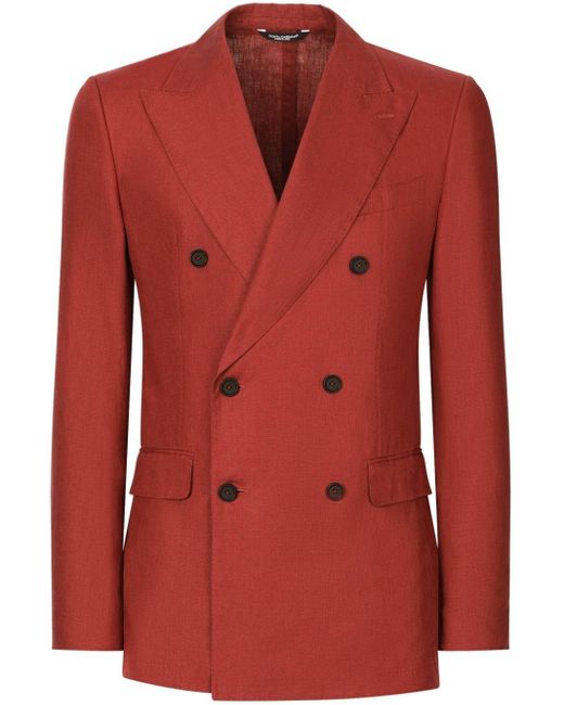 Dolce & Gabbana Red Double-breasted Linen Blazer for men