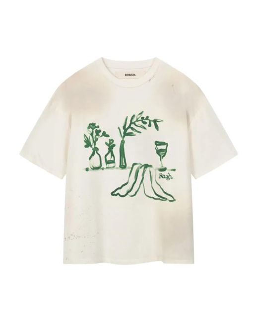 ROUGH White Logo-Print T-Shirt