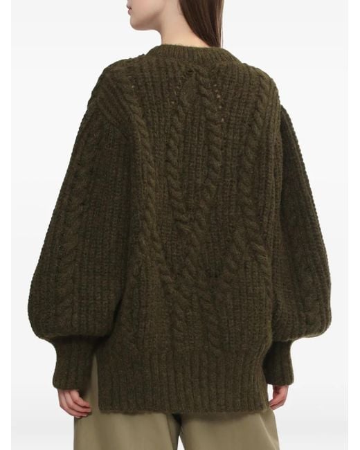 Simone Rocha Green Embellished Cable-Knit Sweater