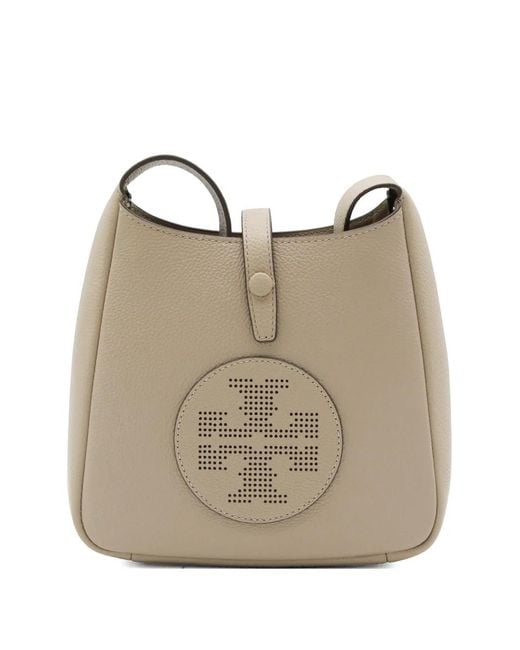 Tory Burch Natural Perforated-Logo Leather Shoulder Bag