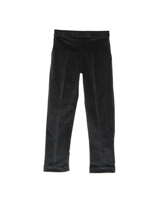 Whyci Black Velvet-Effect Turn-Up Trousers