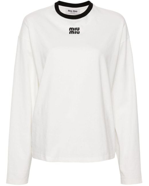 T-shirt en coton à logo Miu Miu en coloris White