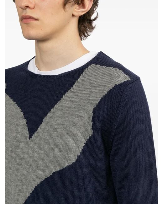 Comme des Garçons Blue Pattern Knitted Crew Neck Sweater for men