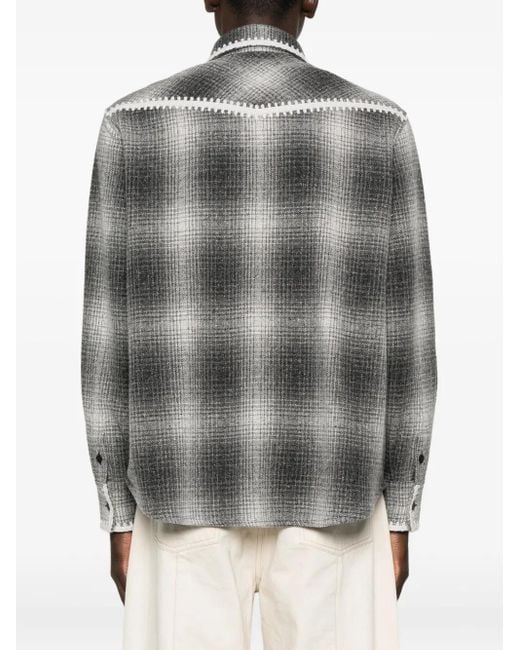 Golden Goose Deluxe Brand Gray Journey Check Embroidered Shirt for men