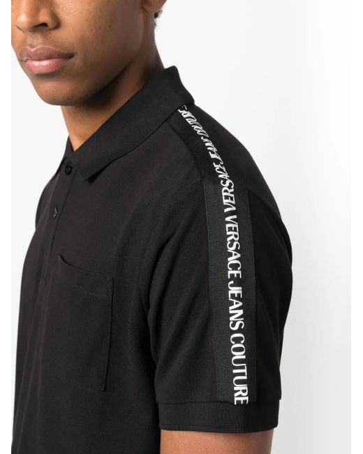 Versace Jeans Couture Black Logo-Tape Cotton Polo Shirt for men