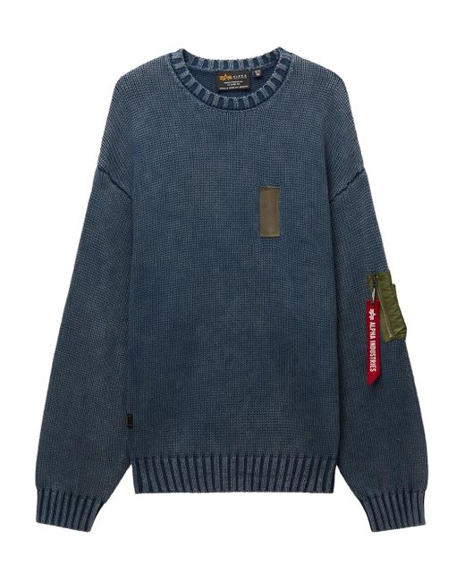Alpha Industries Blue Pocket-Patch Crew-Neck Sweater for men