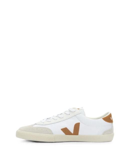 Veja White Volley Suede-Panelled Logo-Patch Low-Top Sneakers