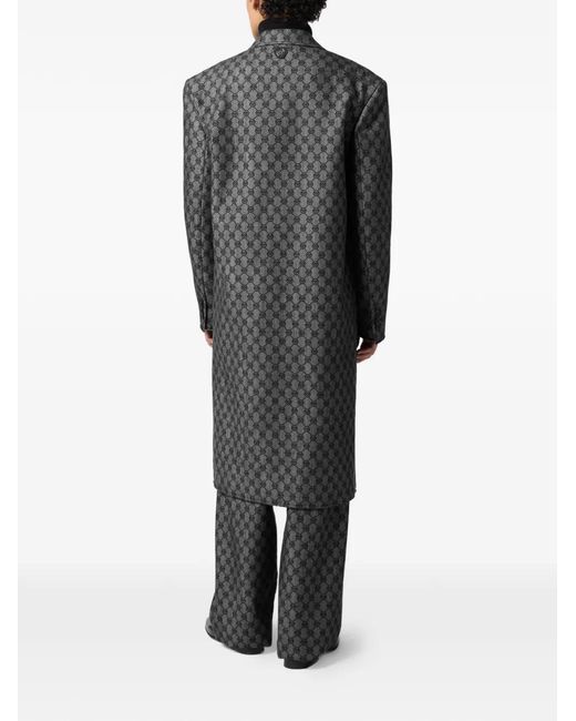 Philipp Plein Gray Monogram-Jacquard Double-Breasted Coat for men