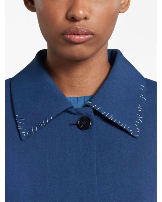 Marni Blue Contrasting-stitch Single-breasted Coat