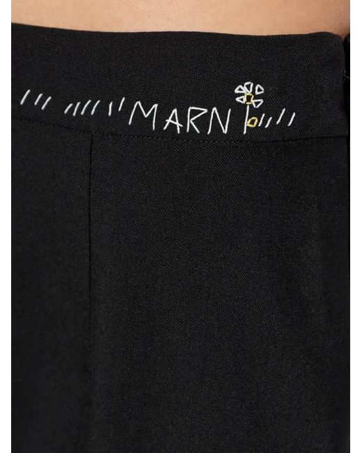 Marni Black Split Logo-Embroidered Midi Skirt