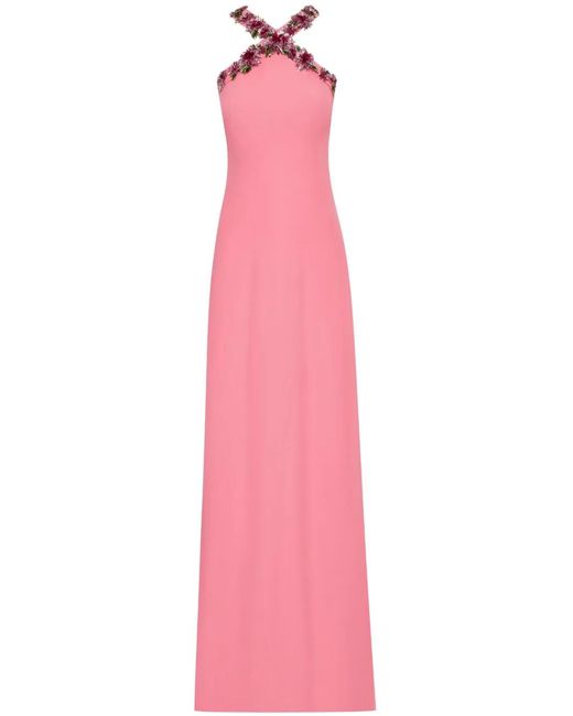 Oscar de la Renta Pink Dahlia Embellished Gown