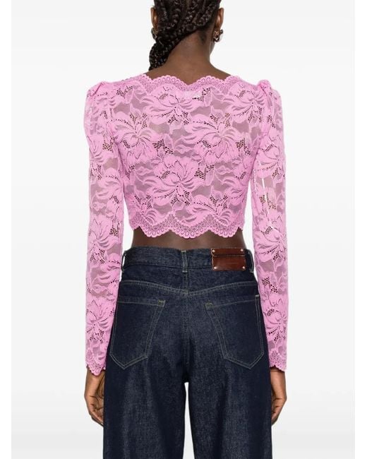 Rabanne Pink Lace Boat-Neck Top