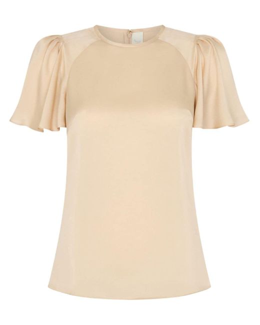 Jane Natural Drape-sleeve Silk Blouse