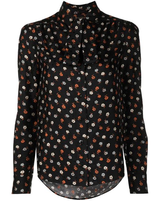 Saint Laurent Black Floral-Print Long-Sleeve Blouse