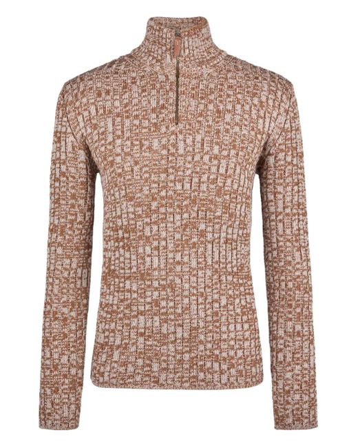 Tod's Brown Ribbed Half-Zip Sweater for men