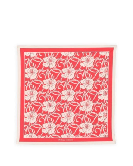 Drole de Monsieur Red Floral-Print Square Scarf for men