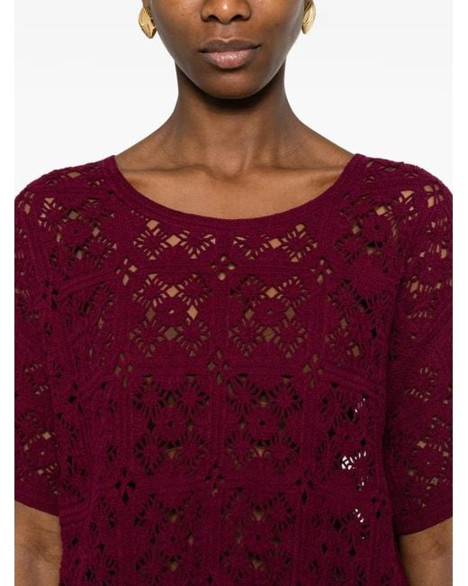Bompard Purple Guipure Openwork Button Blouse
