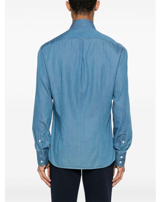 Chemise en coton à manches longues Brunello Cucinelli pour homme en coloris Blue