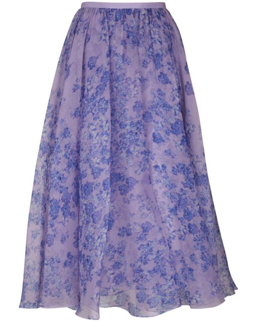 Carolina Herrera フローラル シルクスカート Purple
