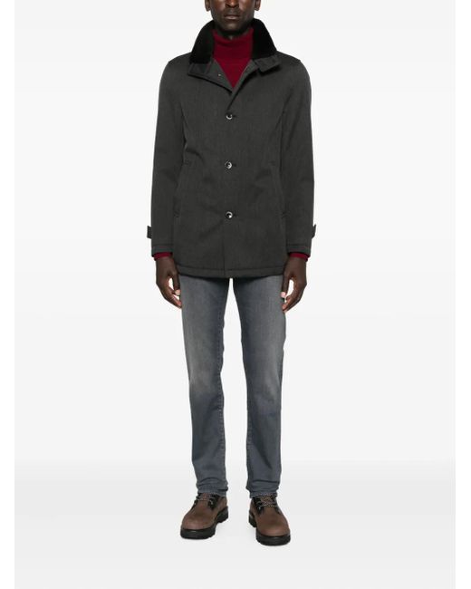Herno Black Velvet-Collared Button Coat for men