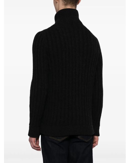 Kiton Black Logo-Embroidered Wool Cardigan for men