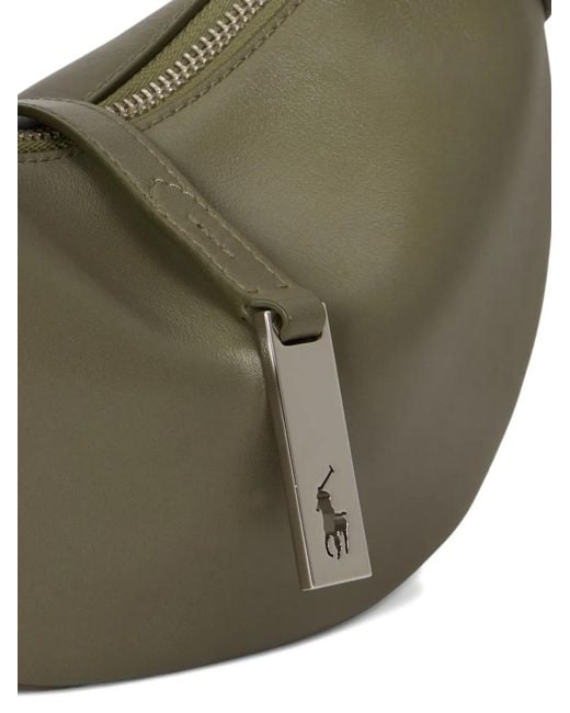 Polo Ralph Lauren Gray Logo-Detail Leather Shoulder Bag