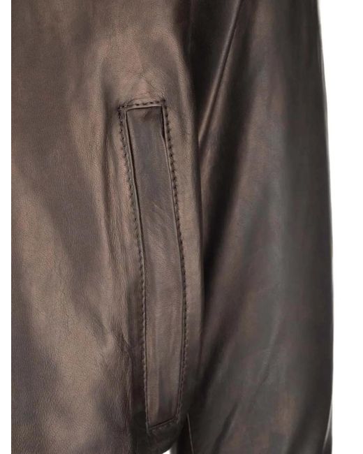 Al Duca D'aosta Brown Leather Biker Jacket for men
