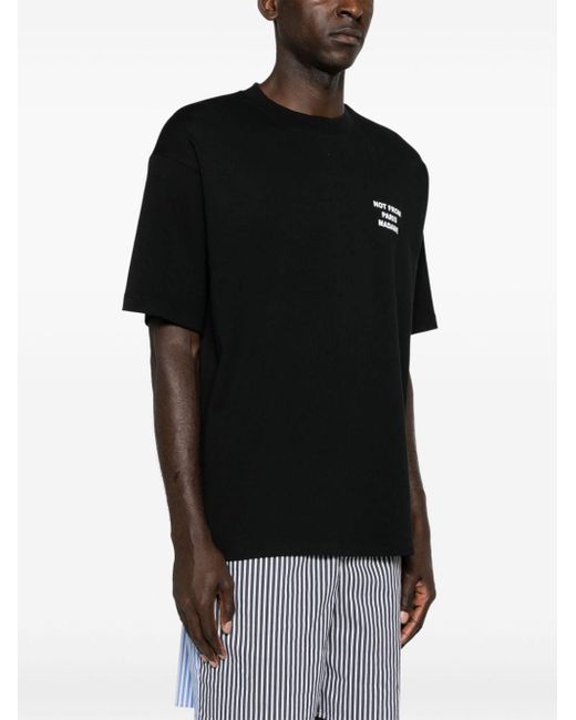 Drole de Monsieur Black Slogan-print Cotton T-shirt for men