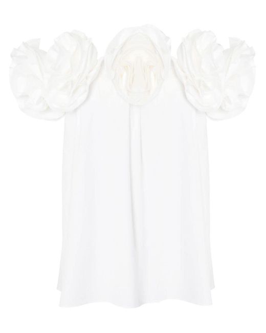Vestido con hombros descubiertos y aplique floral Carolina Herrera de color White