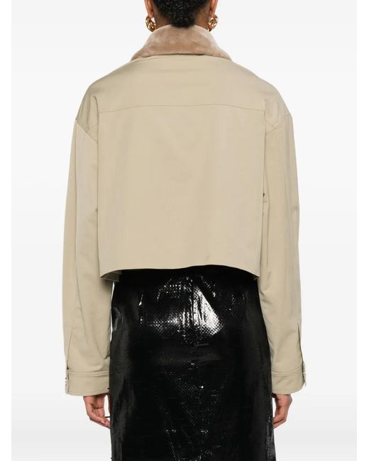 Nanushka Natural Zip-Up Faux Fur-Collar Jacket