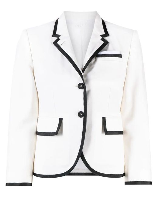 Thom Browne White Grosgrain Ribbon-Trim Blazer