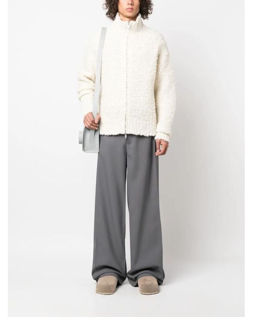 Jil Sander White High-Neck Zip-Up Shearling Jacket for men