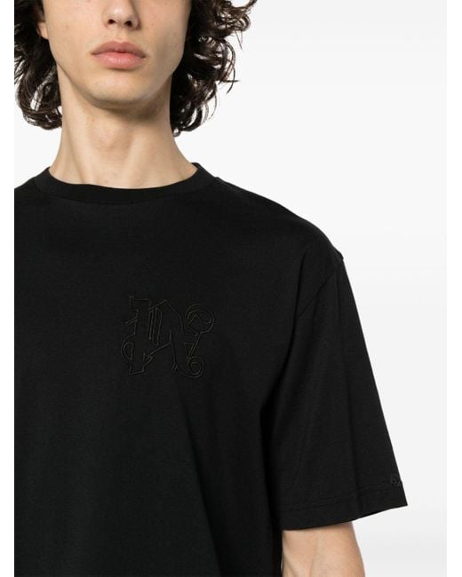 Palm Angels Katoenen T-shirt Met Monogram in het Black voor heren