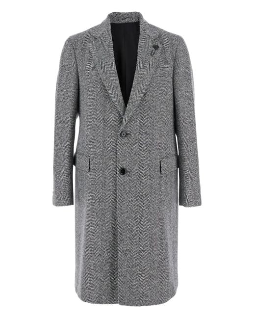 Lardini Gray Herringbone Single-Breasted Coat for men