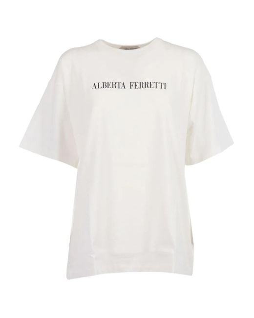 Alberta Ferretti White Relaxed Fit Cotton T-Shirt With Poetic Text Detail