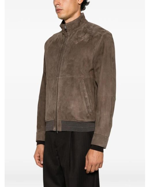 Canali Brown Suede Zip-Up Jacket for men