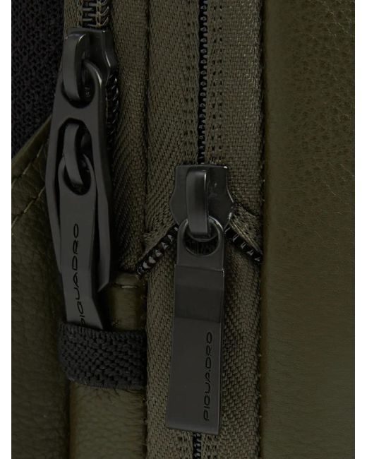 Piquadro Green Leather Laptop Backpack for men