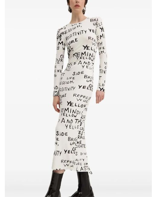 Desigual Geribbelde Midi-Jurk Met Grafische Print in het White