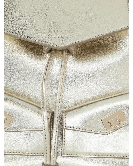 Ferragamo White Metallic-Finish Leather Backpack